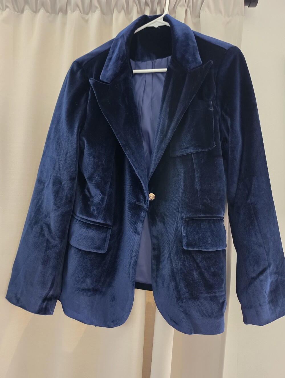 SHEIN Navy Blue Velvet Blazer Jacket Size Large
